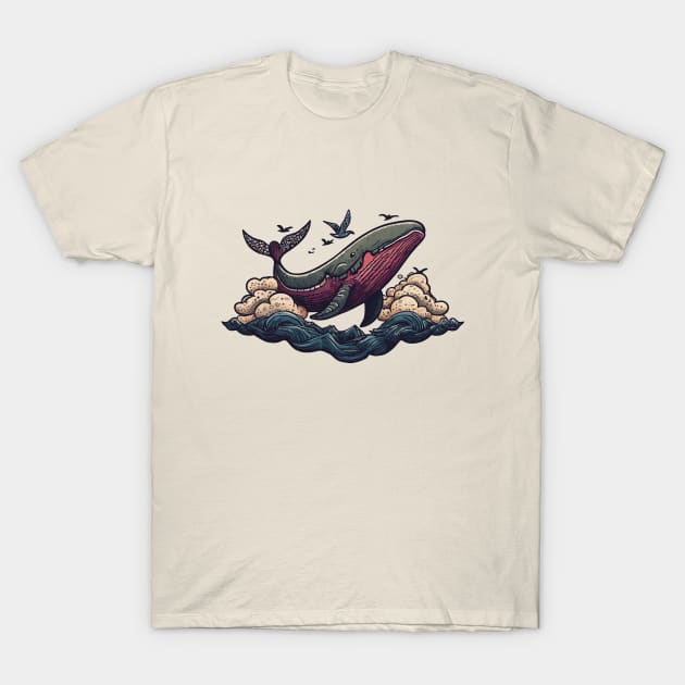 Whale flying in the clouds T-Shirt by Johann Brangeon